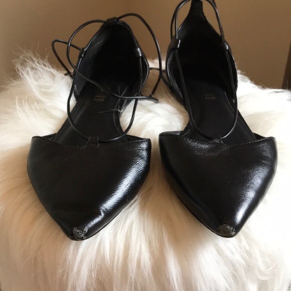 ALDO Black Pointy Lace-Up Flats - Picture 4 of 8